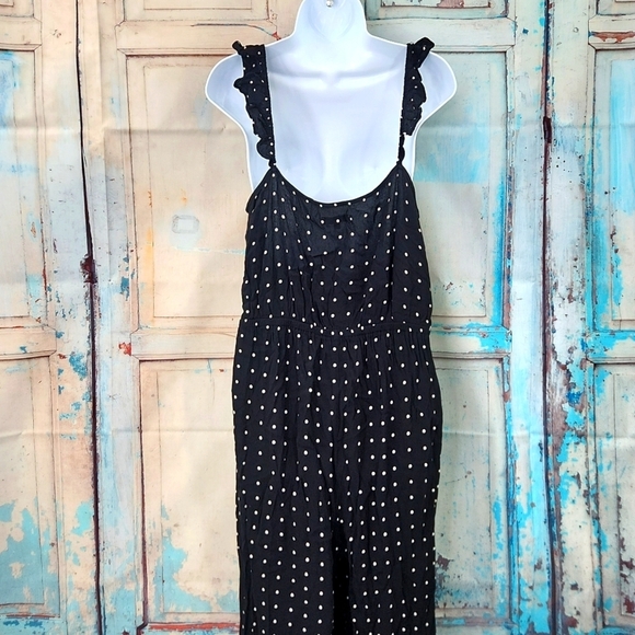 Madewell Black Ruffle Front Wrap Jumpsuit in Grid Dot - Picture 8 of 11